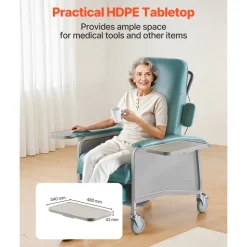 VEVOR Geri Chair Recliner, 4-Position Reclining Geri Chair, Trendelenburg Medical Recliner Chair with 4 Wheels, Soft Padded Seat & 2 Trays for Hospital, Nursing Home, Geriatric Home Care
