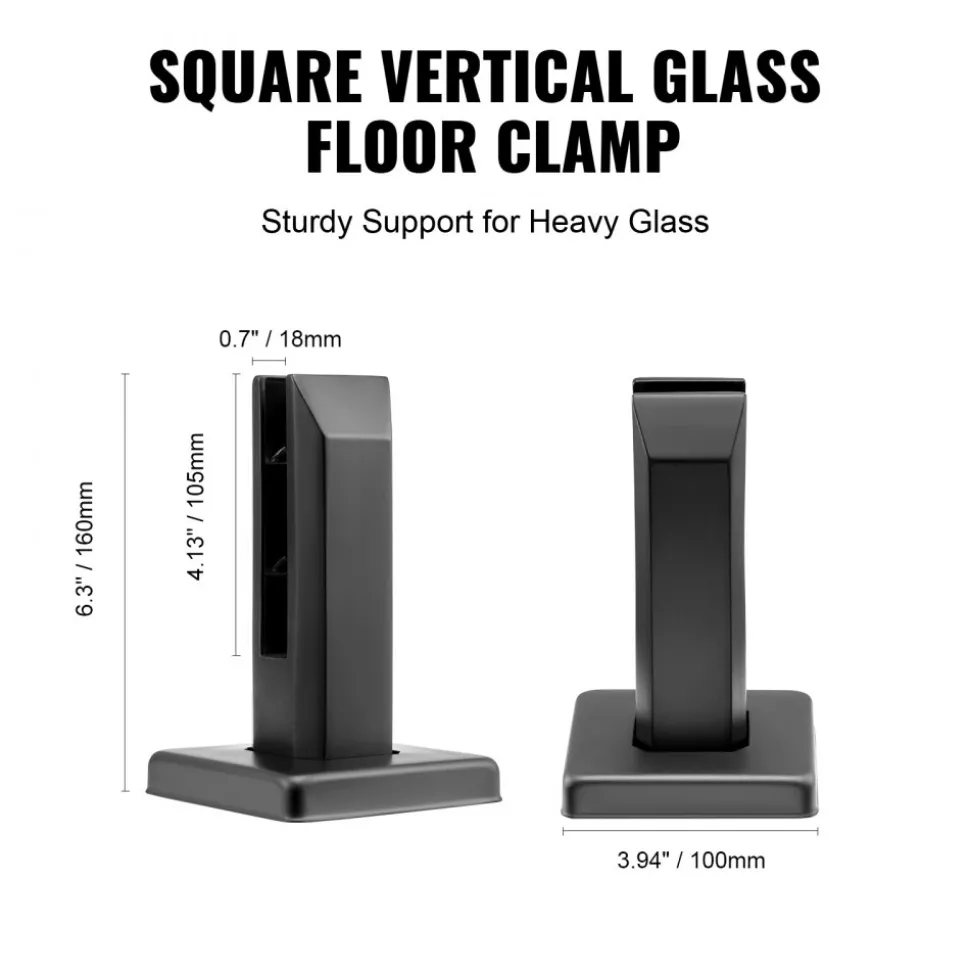 VEVOR Glass Clamp, 4 PCS Square Glass Railing Bracket for 0.31 "-0.47 " Tempered Glass, 304 Stainless Steel Glass Mounting Clamp, 0.12” Thick Glass Shelf Bracket for Balcony, Garden, Deck, Stair