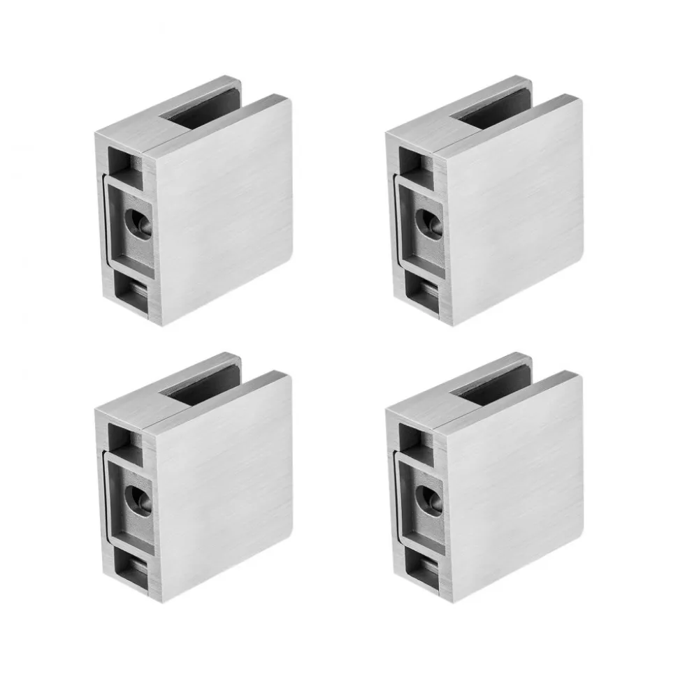 VEVOR Glass Clamp, 4 PCS Square Glass Railing Bracket for 0.31 "-0.47 " Tempered Glass, 304 Stainless Steel Glass Mounting Clamp, Glass Shelf Bracket for Balcony, Garden, Pool, Stair, Silver