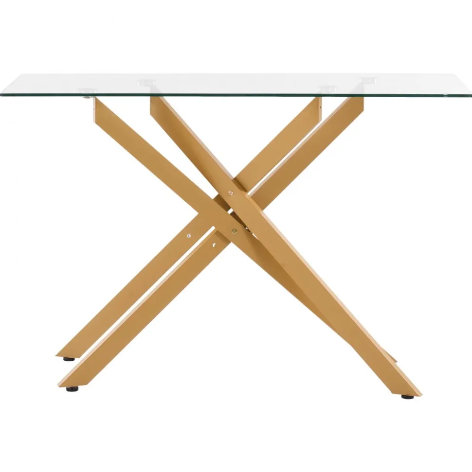 VEVOR Glass Coffee Table, Modern Rectangle Sofa Side Table with Tempered Glass Top & Iron Cross-Legs, Golden Geometric Consloe Desk with Adjustable Anti-slip Foot Pads for Living Room, Entryway, Foyer