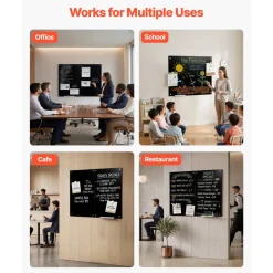 VEVOR Glass Dry Erase Board 2 Pack 35.4 x 23.6 in Black Magnetic Whiteboard, Wall-Mounted, Frameless, Thick Tempered Glass, with Markers, Magnets and Eraser, for Office, School Classroom, Home Study
