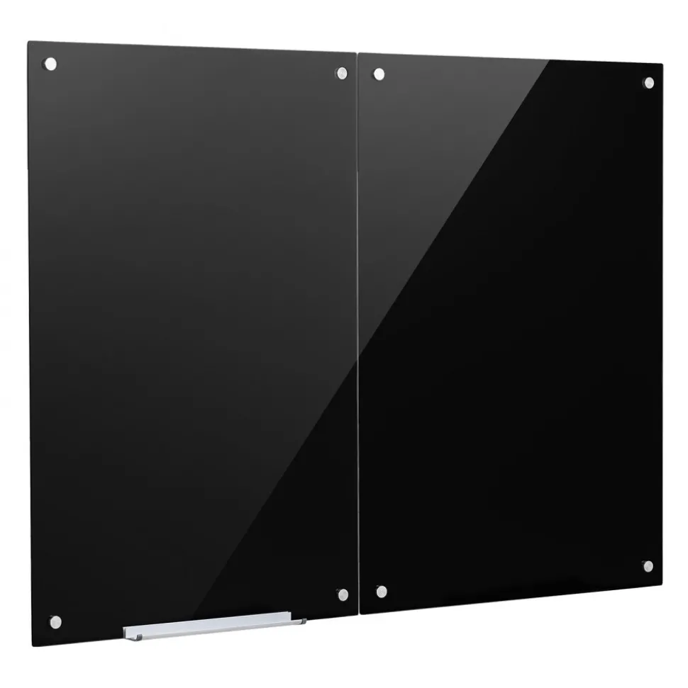 VEVOR Glass Dry Erase Board 2 Pack 35.4 x 23.6 in Black Magnetic Whiteboard, Wall-Mounted, Frameless, Thick Tempered Glass, with Markers, Magnets and Eraser, for Office, School Classroom, Home Study