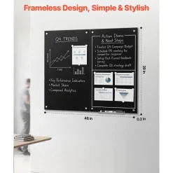 VEVOR Glass Dry Erase Board 2 Pack 35.4 x 23.6 in Black Magnetic Whiteboard, Wall-Mounted, Frameless, Thick Tempered Glass, with Markers, Magnets and Eraser, for Office, School Classroom, Home Study