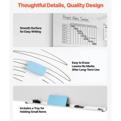 VEVOR Glass Dry Erase Board 2 Pack 35.4 x 23.6 in White Magnetic Whiteboard, Wall-Mounted, Frameless, Thick Tempered Glass, with Markers, Magnets and Eraser, for Office, School Classroom, Home Study