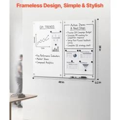 VEVOR Glass Dry Erase Board 2 Pack 35.4 x 23.6 in White Magnetic Whiteboard, Wall-Mounted, Frameless, Thick Tempered Glass, with Markers, Magnets and Eraser, for Office, School Classroom, Home Study