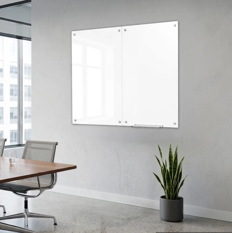 VEVOR Glass Dry Erase Board 2 Pack 35.4 x 23.6 in White Magnetic Whiteboard, Wall-Mounted, Frameless, Thick Tempered Glass, with Markers, Magnets and Eraser, for Office, School Classroom, Home Study