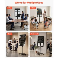 VEVOR Glass Dry Erase Board 35.4 x 23.6 in Magnetic Whiteboard Round Base, Frameless, Mobile with Stand and Wheels, Includes Markers, Magnets and Eraser, for Office, School Classroom, Home, Black