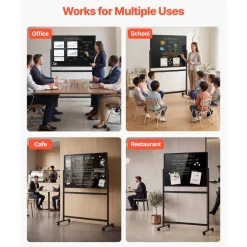 VEVOR Glass Dry Erase Board 35 x 23 in Magnetic Whiteboard with Base Black, Frameless, Mobile with Stand and Wheels, Includes Markers, Magnets and Eraser, for Office, School Classroom, and Home