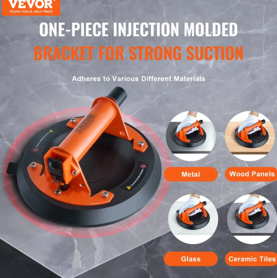 VEVOR Glass Suction Cup, 8" 615 lbs Load Capacity, Vacuum Suction Cup with ABS Handle and Carry Box, Heavy Duty Industrial Suction Cup Lifter Tool for Glass, Granite, Tile, Metal, Wood Panel Lifting