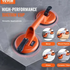 VEVOR Glass Suction Cup, 4.7" 2 Pack 330 lbs Load Capacity, Vacuum Suction Cup with Aluminum Handle, Heavy Duty Industrial Suction Cup Lifter Tool for Glass, Granite, Tile, Metal, Wood Panel Lifting