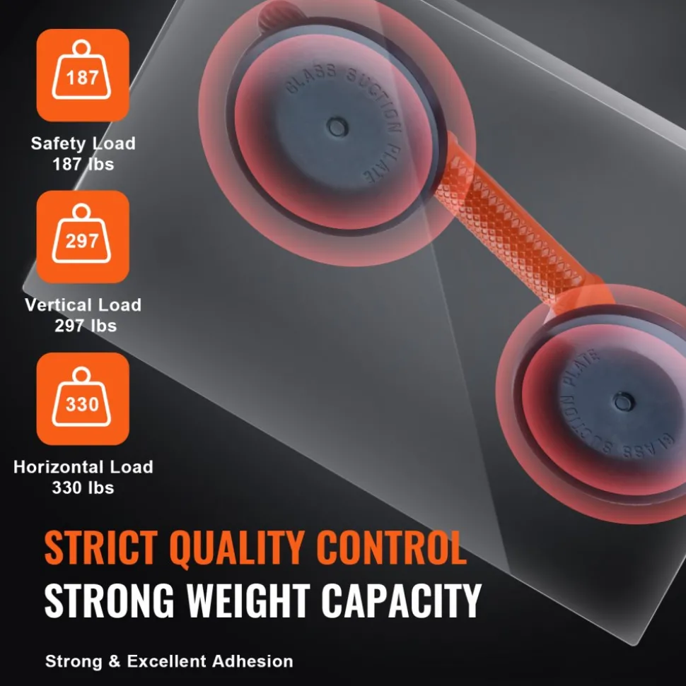 VEVOR Glass Suction Cup, 4.7" 2 Pack 330 lbs Load Capacity, Vacuum Suction Cup with Aluminum Handle, Heavy Duty Industrial Suction Cup Lifter Tool for Glass, Granite, Tile, Metal, Wood Panel Lifting