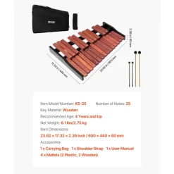 VEVOR Glockenspiel Xylophone, 27 Notes, Professional Xylophone Percussion Instrument, with Colorful Metal Keys, Includes 4 Mallets, Carrying Bag, Beginner Musical Instrument Kit for Adults and Kids