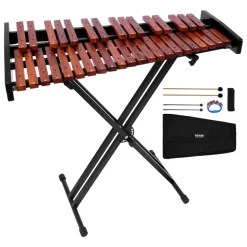 VEVOR Glockenspiel Xylophone, 37 Notes, Wooden Professional Xylophone Percussion Instrument, with Height Adjustable Stand, 4 Mallets, Carrying Bag, Beginner Musical Instrument Kit for Adults and Kids