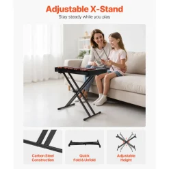 VEVOR Glockenspiel Xylophone, 32 Notes, Wooden Professional Xylophone Percussion Instrument, with Height Adjustable Stand, 4 Mallets, Carrying Bag, Beginner Musical Instrument Kit for Adults and Kids