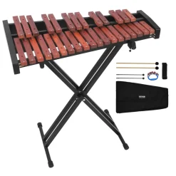 VEVOR Glockenspiel Xylophone, 32 Notes, Wooden Professional Xylophone Percussion Instrument, with Height Adjustable Stand, 4 Mallets, Carrying Bag, Beginner Musical Instrument Kit for Adults and Kids