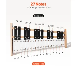 VEVOR Glockenspiel Xylophone, 27 Notes, Professional Xylophone Percussion Instrument, with Metal Keys, Includes 4 Mallets, Carrying Bag, Beginner Musical Instrument for Adults and Kids Music Teaching