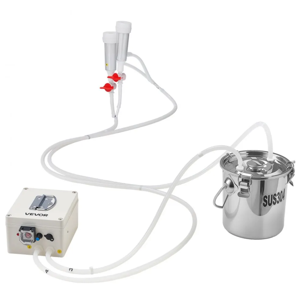 VEVOR Goat Milking Machine, 0.8 Gal / 3 L Food-Grade Stainless Steel Bucket, with 5200 mAh Rechargeable Battery, 2 Teat Cups, Cordless Portable Pulsation Vaccum Electric Milking Machine for Goats Only