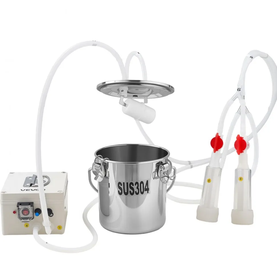VEVOR Goat Milking Machine, 0.8 Gal / 3 L Food-Grade Stainless Steel Bucket, with 5200 mAh Rechargeable Battery, 2 Teat Cups, Cordless Portable Pulsation Vaccum Electric Milking Machine for Goats Only