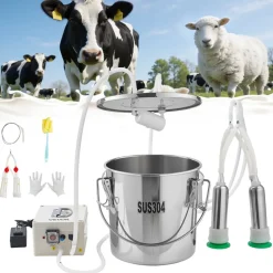 VEVOR Goat Milking Machine, 3.2 Gal / 12 L Food-Grade Stainless Steel Bucket, 4 Teat Cups for Cows and Goats, with 8000 mAh Rechargeable Battery, Electric Pulsation Milking Machine Portable Milker
