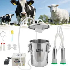 VEVOR Goat Milking Machine, 1.8 Gal / 7 L Food-Grade Stainless Steel Bucket, 4 Teat Cups for Cows and Goats, with 8000 mAh Rechargeable Battery, Electric Pulsation Milking Machine Portable Milker
