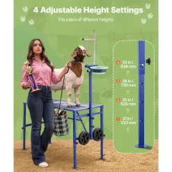 VEVOR Goat Milking Stand, 600 lbs Heavy Duty Foldable Goat Stand with Feed Bin & Wheels, Adjustable Headpiece & Tool Basket, Stanchion for Grooming & Hoof Trimming, Metal Livestock Platform for Sheep