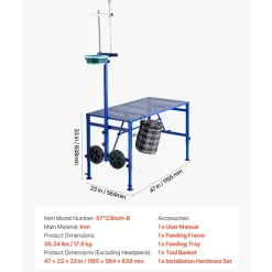 VEVOR Goat Milking Stand, 600 lbs Heavy Duty Foldable Goat Stand with Feed Bin & Wheels, Adjustable Headpiece & Tool Basket, Stanchion for Grooming & Hoof Trimming, Metal Livestock Platform for Sheep