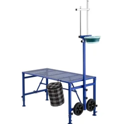 VEVOR Goat Milking Stand, 600 lbs Heavy Duty Foldable Goat Stand with Feed Bin & Wheels, Adjustable Headpiece & Tool Basket, Stanchion for Grooming & Hoof Trimming, Metal Livestock Platform for Sheep