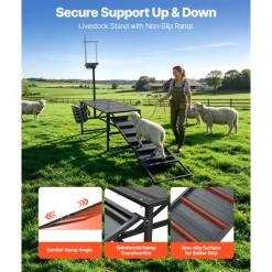 VEVOR Goat Milking Stand, 600 lbs Heavy Duty Goat Stand with Ramp & Feed Bin, Adjustable Headpiece & Tool Basket, Stanchion for Grooming & Hoof Trimming, Metal Livestock Platform for Sheep Lamb, Black