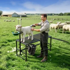 VEVOR Goat Milking Stand, 600 lbs Heavy Duty Goat Stand with Ramp & Feed Bin, Adjustable Headpiece & Tool Basket, Stanchion for Grooming & Hoof Trimming, Metal Livestock Platform for Sheep Lamb, Black