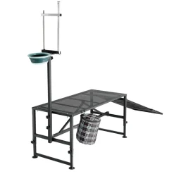 VEVOR Goat Milking Stand, 600 lbs Heavy Duty Goat Stand with Ramp & Feed Bin, Adjustable Headpiece & Tool Basket, Stanchion for Grooming & Hoof Trimming, Metal Livestock Platform for Sheep Lamb, Black