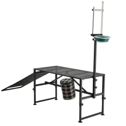 VEVOR Goat Milking Stand, 600 lbs Heavy Duty Goat Stand with Ramp & Feed Bin, Adjustable Headpiece & Tool Basket, Stanchion for Grooming & Hoof Trimming, Metal Livestock Platform for Sheep Lamb, Black