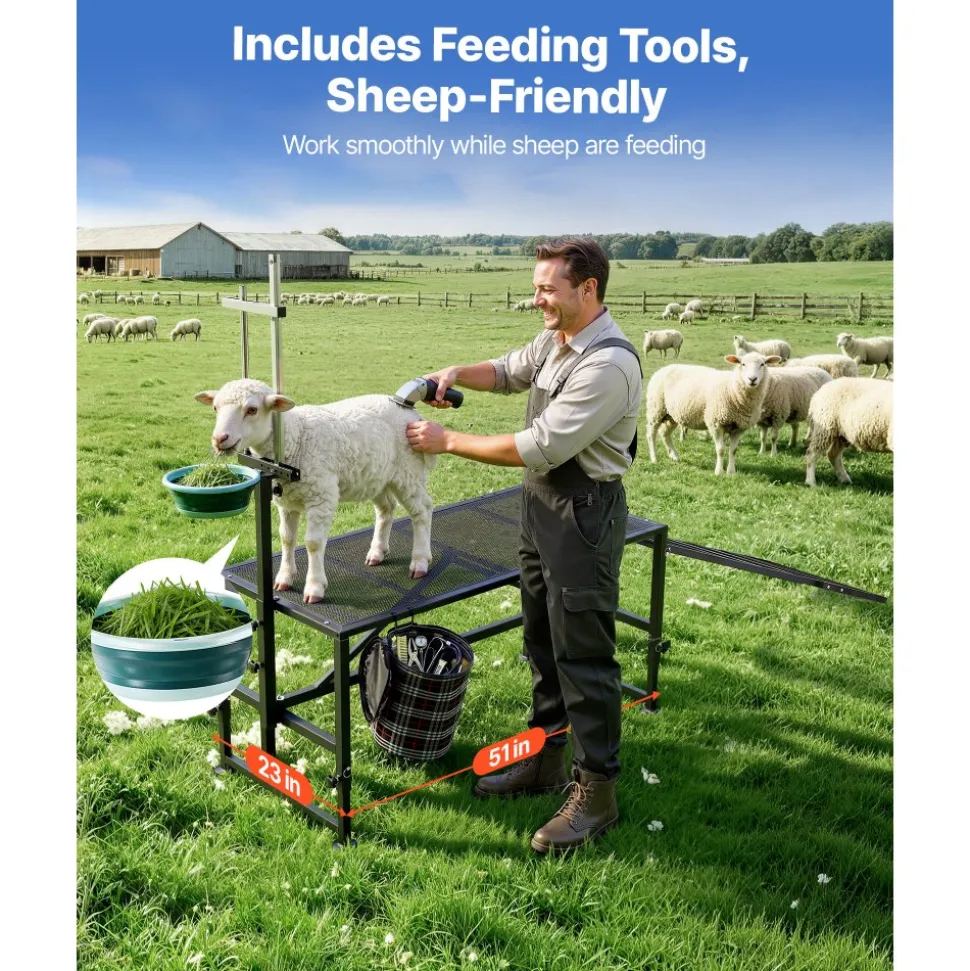 VEVOR Goat Milking Stand, 600 lbs Heavy Duty Goat Stand with Ramp & Feed Bin, Adjustable Headpiece & Tool Basket, Stanchion for Grooming & Hoof Trimming, Metal Livestock Platform for Sheep Lamb, Black