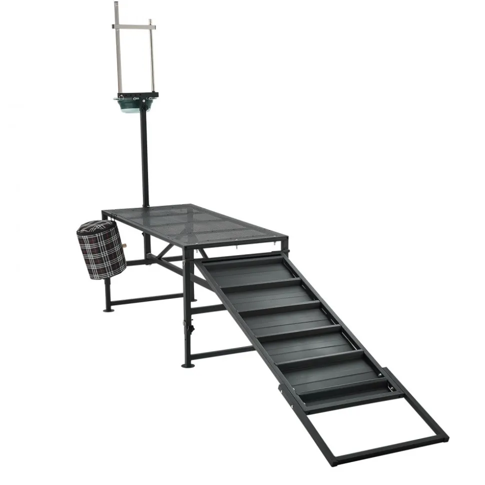 VEVOR Goat Milking Stand, 600 lbs Heavy Duty Goat Stand with Ramp & Feed Bin, Adjustable Headpiece & Tool Basket, Stanchion for Grooming & Hoof Trimming, Metal Livestock Platform for Sheep Lamb, Black