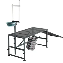 VEVOR Goat Milking Stand, 600 lbs Heavy Duty Goat Stand with Ramp & Feed Bin, Adjustable Headpiece & Tool Basket, Stanchion for Grooming & Hoof Trimming, Metal Livestock Platform for Sheep Lamb, Black