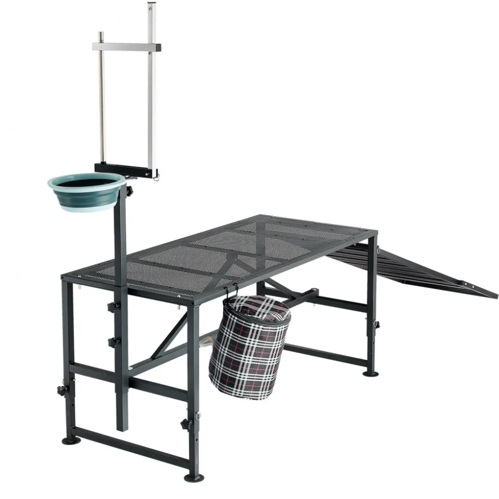 VEVOR Goat Milking Stand, 600 lbs Heavy Duty Goat Stand with Ramp & Feed Bin, Adjustable Headpiece & Tool Basket, Stanchion for Grooming & Hoof Trimming, Metal Livestock Platform for Sheep Lamb, Black