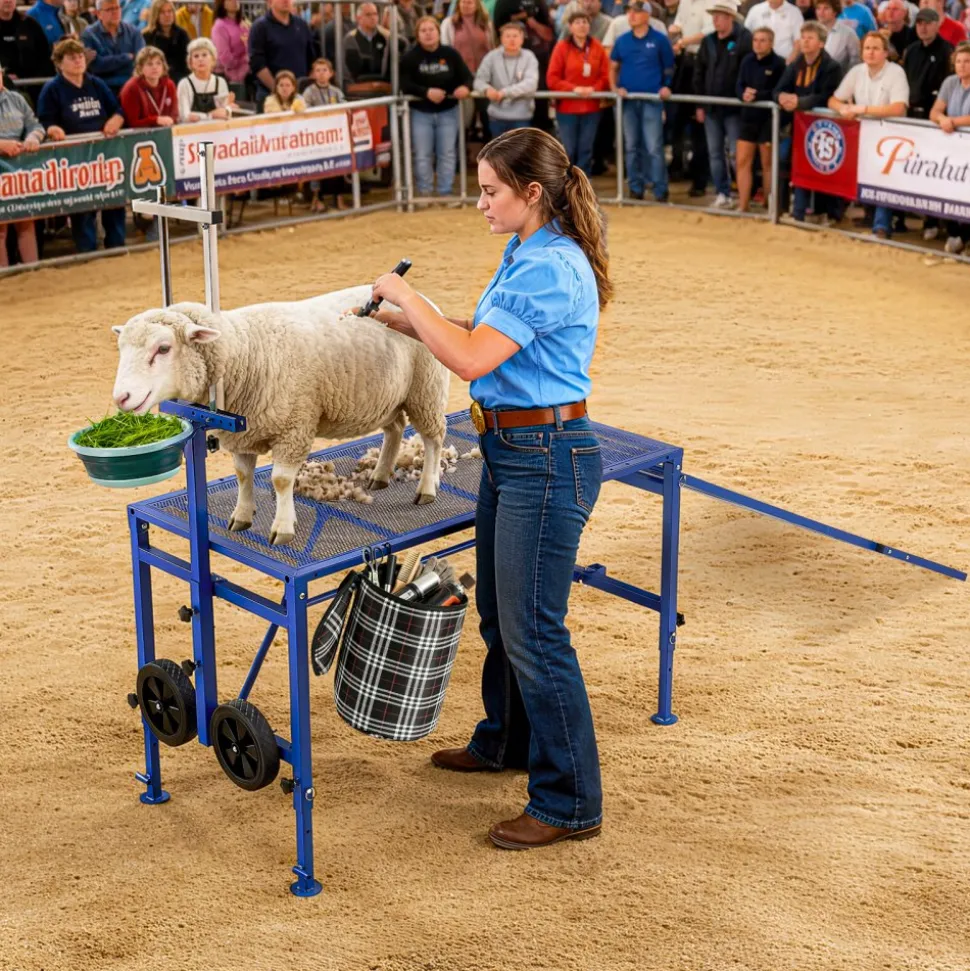 VEVOR Goat Milking Stand, 600 lbs Heavy Duty Foldable Goat Stand with Ramp, Feed Bin & Wheels, Adjustable Headpiece & Basket, Stanchion for Grooming & Hoof Trimming, Metal Livestock Platform for Sheep