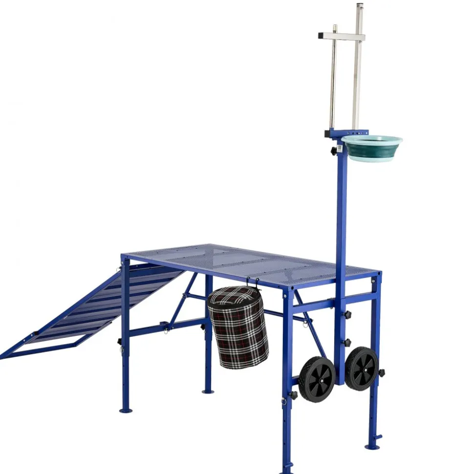 VEVOR Goat Milking Stand, 600 lbs Heavy Duty Foldable Goat Stand with Ramp, Feed Bin & Wheels, Adjustable Headpiece & Basket, Stanchion for Grooming & Hoof Trimming, Metal Livestock Platform for Sheep