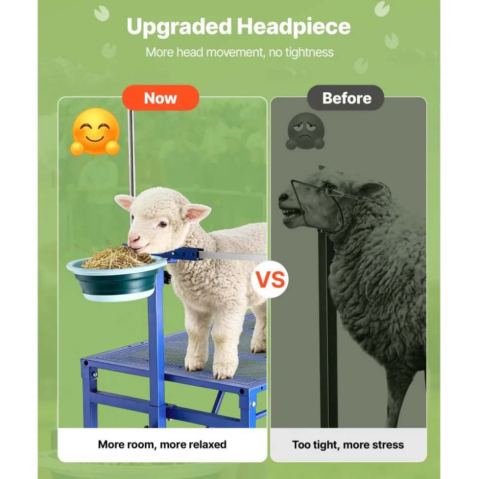 VEVOR Goat Milking Stand, 600 lbs Heavy Duty Foldable Goat Stand with Ramp, Feed Bin & Wheels, Adjustable Headpiece & Basket, Stanchion for Grooming & Hoof Trimming, Metal Livestock Platform for Sheep