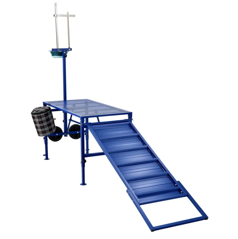 VEVOR Goat Milking Stand, 600 lbs Heavy Duty Foldable Goat Stand with Ramp, Feed Bin & Wheels, Adjustable Headpiece & Basket, Stanchion for Grooming & Hoof Trimming, Metal Livestock Platform for Sheep