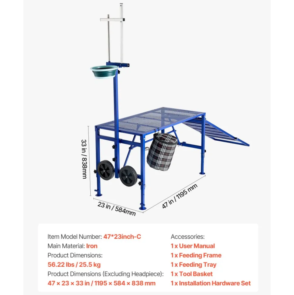 VEVOR Goat Milking Stand, 600 lbs Heavy Duty Foldable Goat Stand with Ramp, Feed Bin & Wheels, Adjustable Headpiece & Basket, Stanchion for Grooming & Hoof Trimming, Metal Livestock Platform for Sheep