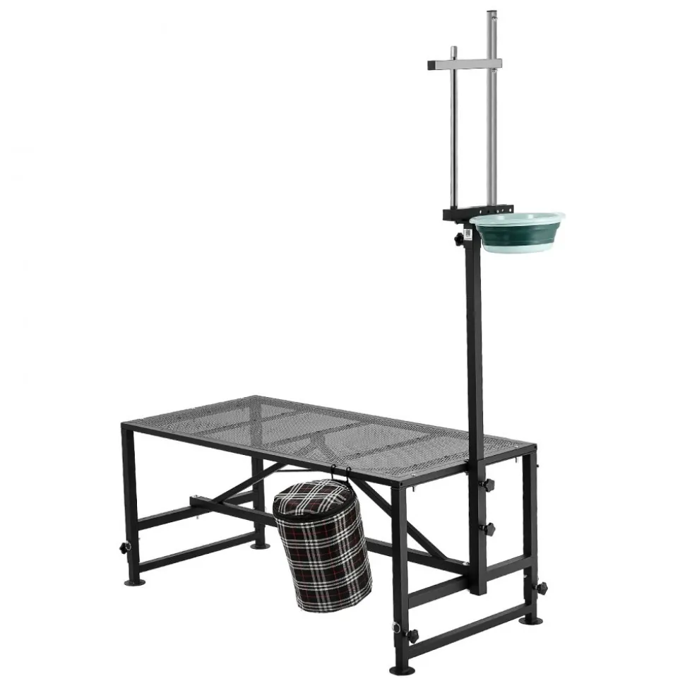 VEVOR Goat Milking Stand, 600 lbs Heavy Duty Goat Stand with Feed Bin, Adjustable Headpiece & Tool Basket, Stanchion for Grooming & Hoof Trimming, Metal Livestock Platform for Sheep, 47" x 23", Black