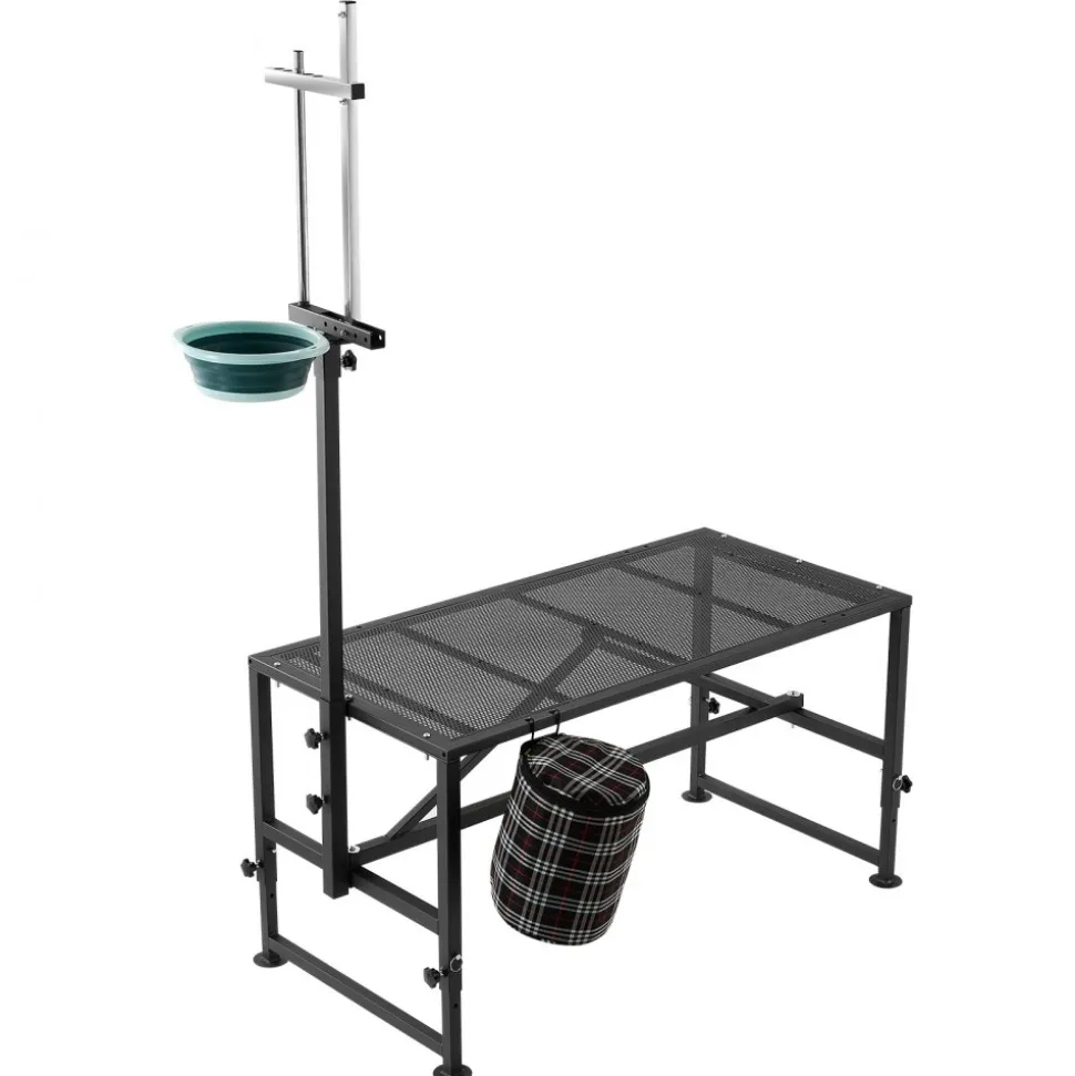 VEVOR Goat Milking Stand, 600 lbs Heavy Duty Goat Stand with Feed Bin, Adjustable Headpiece & Tool Basket, Stanchion for Grooming & Hoof Trimming, Metal Livestock Platform for Sheep, 47" x 23", Black