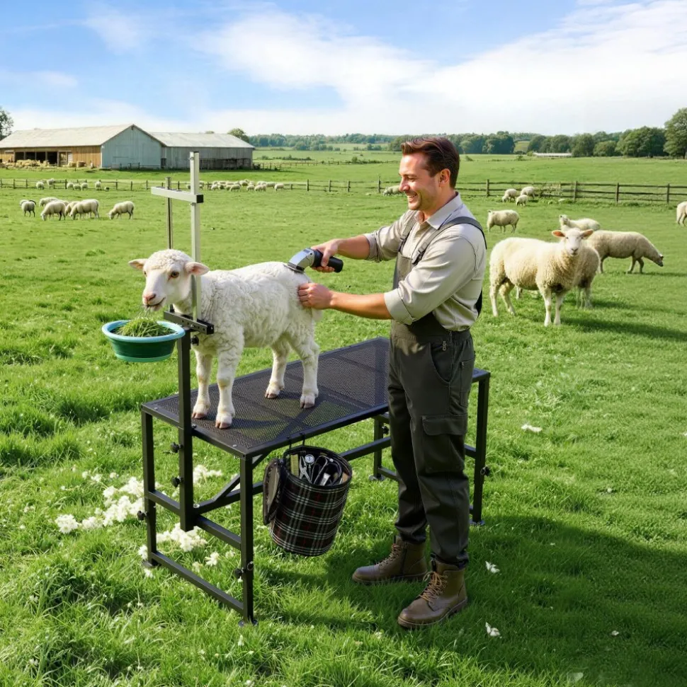 VEVOR Goat Milking Stand, 600 lbs Heavy Duty Goat Stand with Feed Bin, Adjustable Headpiece & Tool Basket, Stanchion for Grooming & Hoof Trimming, Metal Livestock Platform for Sheep, 47" x 23", Black
