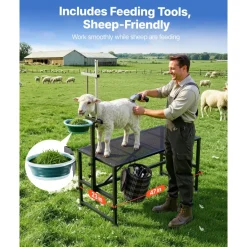 VEVOR Goat Milking Stand, 600 lbs Heavy Duty Goat Stand with Feed Bin, Adjustable Headpiece & Tool Basket, Stanchion for Grooming & Hoof Trimming, Metal Livestock Platform for Sheep, 47