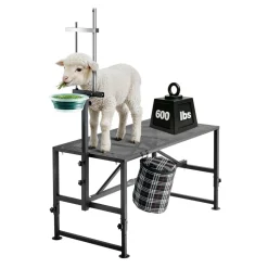 VEVOR Goat Milking Stand, 600 lbs Heavy Duty Goat Stand with Feed Bin, Adjustable Headpiece & Tool Basket, Stanchion for Grooming & Hoof Trimming, Metal Livestock Platform for Sheep, 47