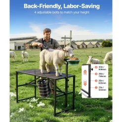 VEVOR Goat Milking Stand, 600 lbs Heavy Duty Goat Stand with Feed Bin, Adjustable Headpiece & Tool Basket, Stanchion for Grooming & Hoof Trimming, Metal Livestock Platform for Sheep, 47