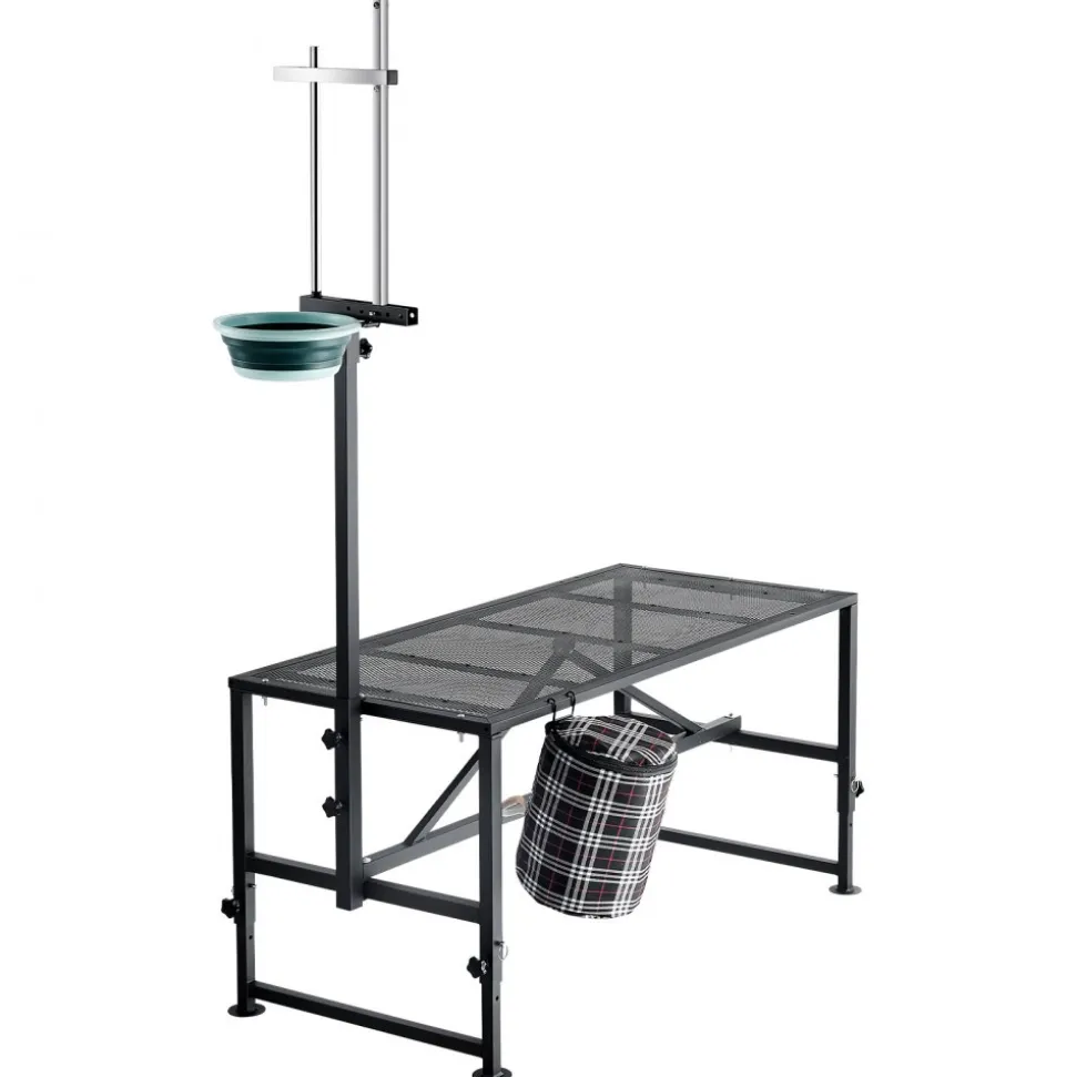 VEVOR Goat Milking Stand, 600 lbs Heavy Duty Goat Stand with Feed Bin, Adjustable Headpiece & Tool Basket, Stanchion for Grooming & Hoof Trimming, Metal Livestock Platform for Sheep, 51" x 23", Black