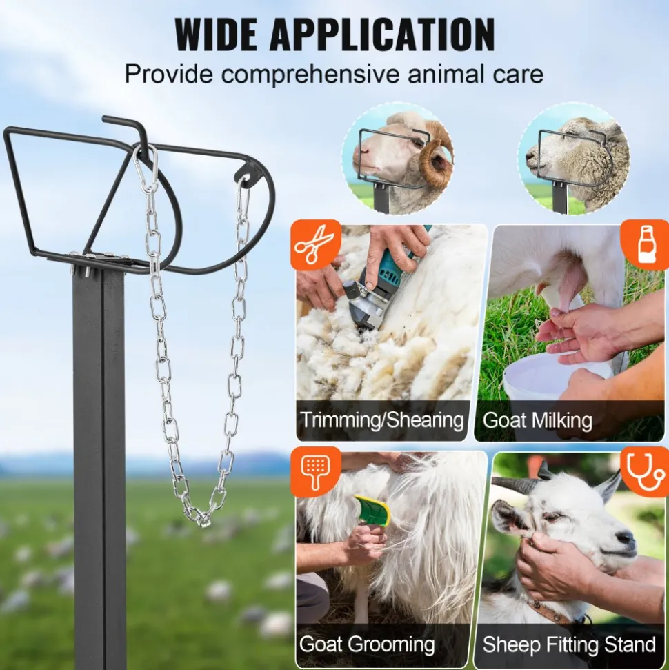 VEVOR Goat & Sheep Stand, 47x23 inch Livestock Stand, Metal Livestock Milking and Shearing Stand 21" to 33" Adjustable Height, with Headpiece and Nose Loop, 500lbs Loading Weight, Black