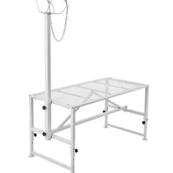 VEVOR Goat & Sheep Stand, 51x23 inch Livestock Stand, Metal Livestock Milking and Shearing Stand 21" to 33" Adjustable Height, with Headpiece and Nose Loop, 500lbs Loading Weight, White