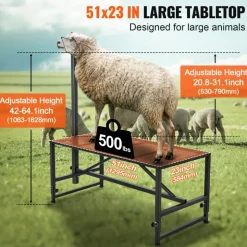 VEVOR Goat & Sheep Stand, 51x23 inch Livestock Stand, Metal Livestock Milking and Shearing Stand 21" to 33" Adjustable Height, with Headpiece and Nose Loop, 500lbs Loading Weight, Black